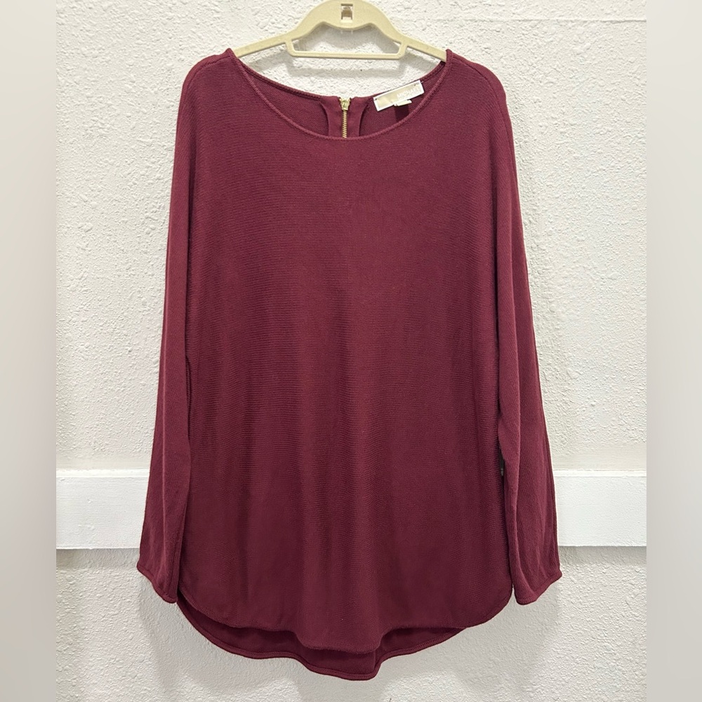 MICHAEL Michael Kors Burgundy Women's Sweater with Gold Zipper Back Size XL